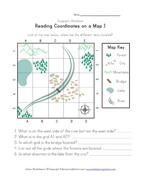 Reading Coordinates on a Map Worksheet