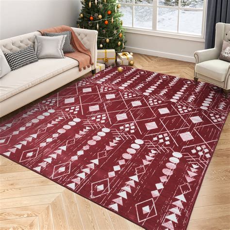 Sixhome X Red Boho Christmas Rug Non Slip Washable For Living