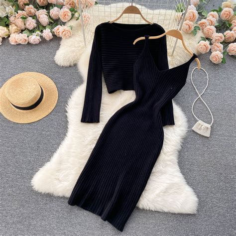 Sixsr 2022 Women Elegant Slim Two Piece Sets Female Sweater Dress