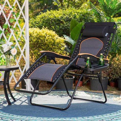 PHI VILLA Zero Gravity Lounge Chair Folding Padded Recliner With Wooden