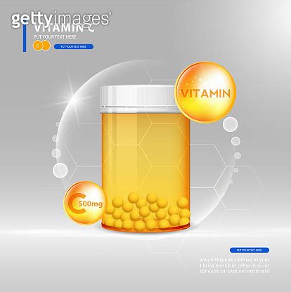 Vitamin C Gold Shining Pill With Chemical Formula Ascorbic Acid