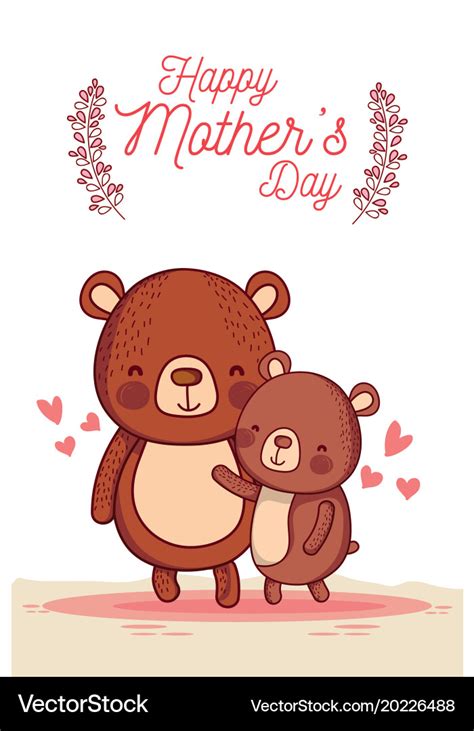 Happy Mothers Day Card With Cute Animals Cartoons Vector Image