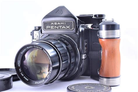 【やや傷や汚れあり】asahi Pentax 6x7 67 ＆ Smc 150mm F28 木製グリップ アサヒキャップ付き 試写ありの落札