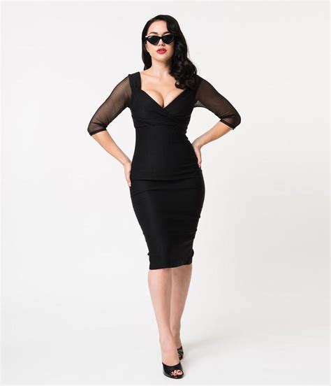 Steady Black Madame La Mort Sheer Sleeve Diva Wiggle Dress Womens