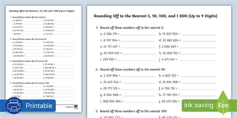 Rounding Off To The Nearest 5 10 100 And 1 000 Up To 9 Digits Activity