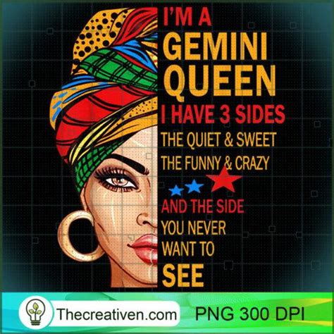 Womens Gemini Queens Lips Hippie For Women Girls Premium Png Afro