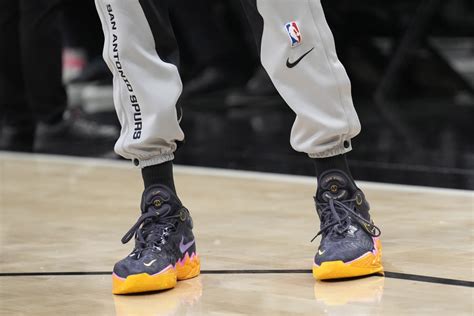 A Detailed View Of The Shoes Worn By San Antonio Spurs Forward Victor