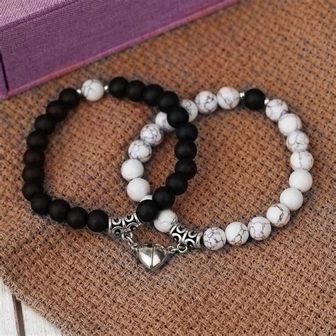 Conjunto de 2 pulseiras magnéticas de casal pulseira de contas de