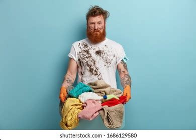 Displeased Dirty Man Ginger Beard Stands Stock Photo 1686129580