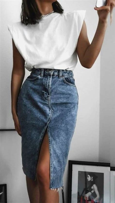 Como Usar Saia Jeans Midi Fenda Dicas E Inspira Es Quadro Feminino