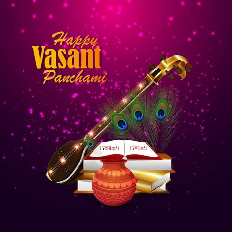 Premium Vector Happy Vasant Panchami Greeting Card With Musical