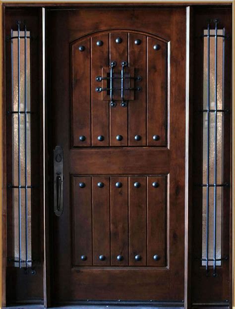 5 X 6 8 Knotty Alder Front Exterior Wood Entry Door With Sidelights Rustic Front Door