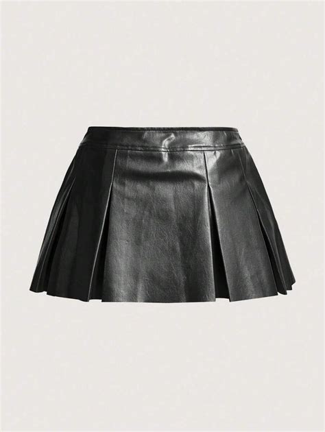 Shein X Antonella Shein Icon Solid Pu Leather Pleated Skirt Shein Uk