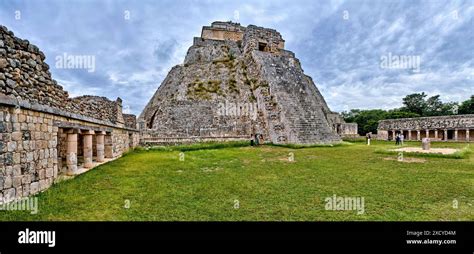 Ancient Mayan Pyramid Of Magician Uxmal Yucatan Mexico Stock Photo