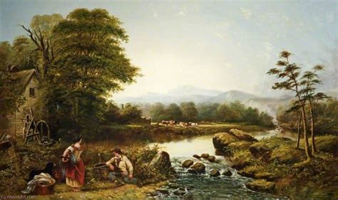 Reproducciones De Arte Paisaje Con Figuras Por Una Cascada 1858 De