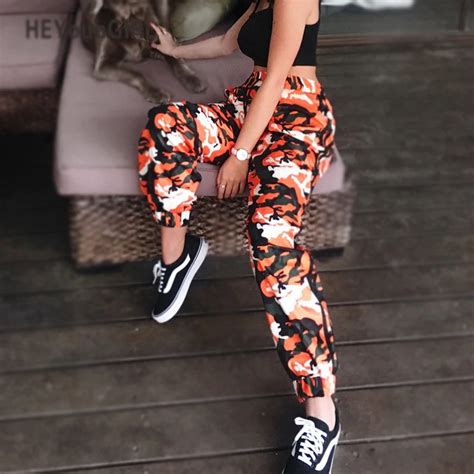 Heyoungirl Orange Camouflage Pants Harem Camo Sweatpant High Waist Hip