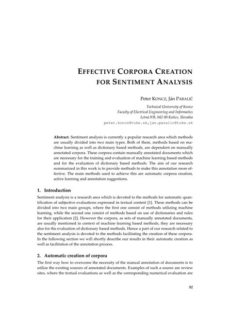 PDF Effective Corpora Creation For Sentiment Analysis