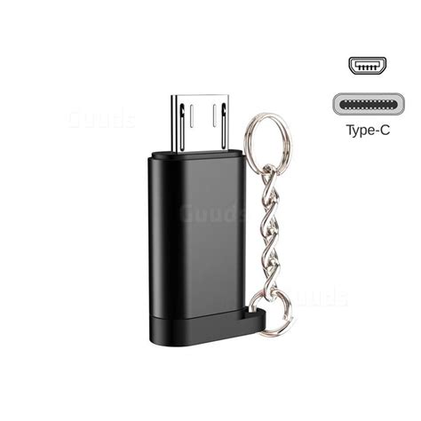 Keychain Aluminum Alloy Type C Female To Micro Usb Male Connector Adapter Black Micro Usb