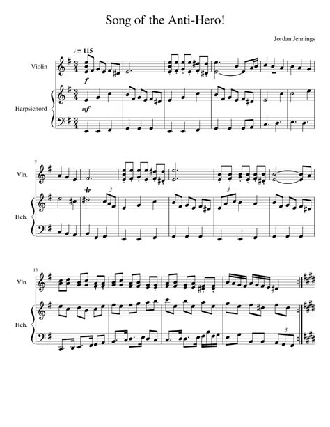 Songoftheanti Hero Sheet Music For Harpsichord Violin Solo