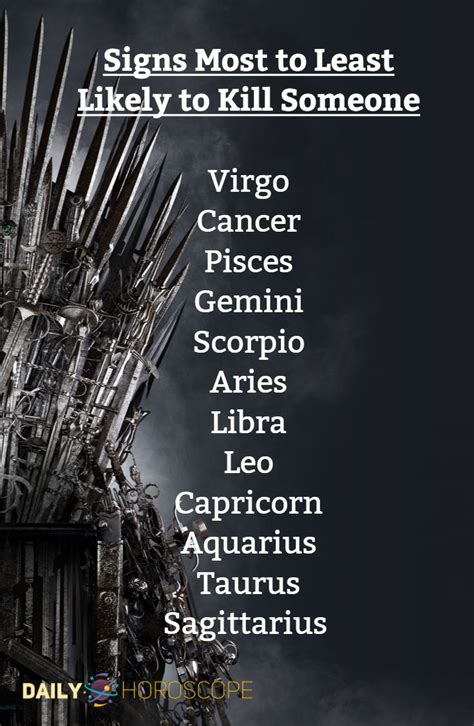 Signs Most Likely To Kill Zodiac Signs Horoscope Sagittarius Daily