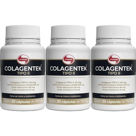 Kit 3X Colagentek Tipo II 30 Cápsulas Vitafor OtimaNutri