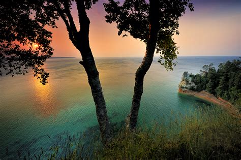 Download Horizon Sunset Sea Ocean Tree Nature Cove Hd Wallpaper