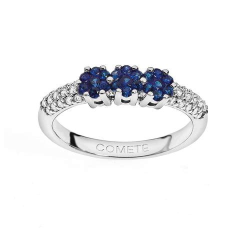 Anello Trilogy Comete con Pavè di Diamanti e Zaffiri Blu Gioielleria