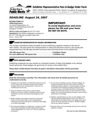 Fillable Online Exhibitor Representative Pass Badge Order Form Fax