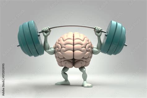 Fitness Brain Human Brain Lifting Weights Mental Gymnastics Cartoon