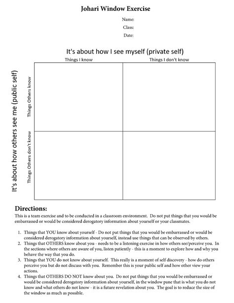 Johari Window Exercise Team Exercise Name Class Date Johari