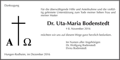 Traueranzeigen Von Uta Maria Bodenstedt Vrm Trauer De