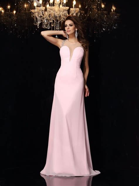 Trumpet Mermaid Scoop Beading Sleeveless Long Chiffon Dresses Chiffon