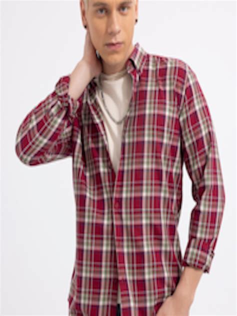 Buy Snitch Red Tartan Checks Slim Fit Cotton Casual Shirt Shirts For