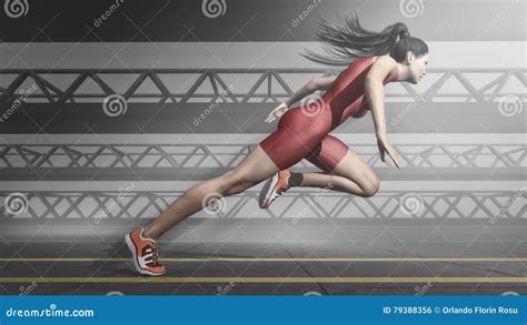 Atleta De La Mujer Que Corre En Pista Stock De Ilustraci N