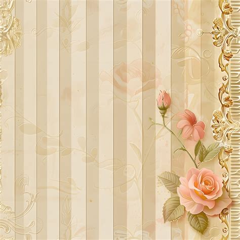 Papel De Patr N A Rayas Beige Y Blanco Con Un Elegante Borde Rosado Sin