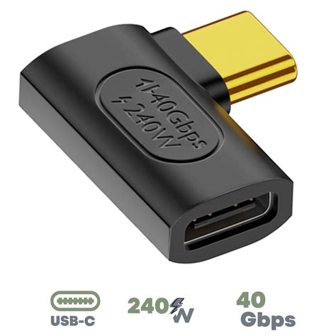 Adaptador USB C Hembra a USB C Macho en Ángulo 240 W 40 Gbps Negro