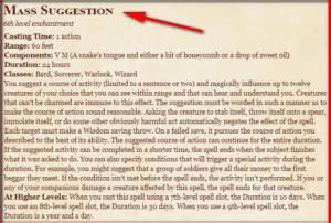 Mass Suggestion 5E Spell In DnD D D 5e Character Sheets