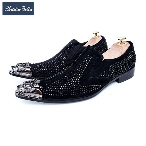 Christia Bella Fashion Brand Business Men Shoes Suede Leather Rhinestone Men Dress Shoes Plus