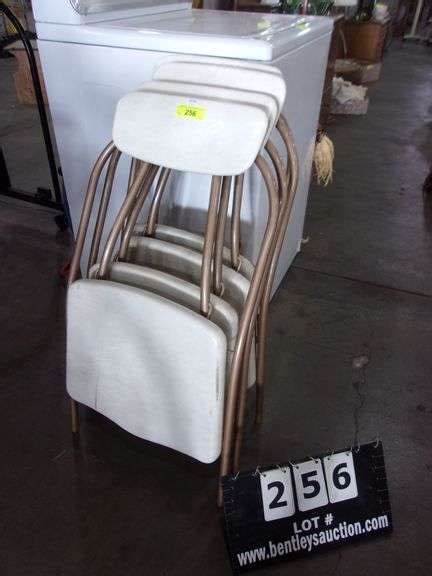 Lot Folding Card Table Chairs Metal Cream Vinyl Bentley