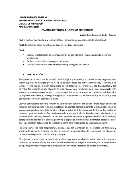 AIAS Respiratorio GUÍA Histología Sistema Respiratorio UNIVERSIDAD