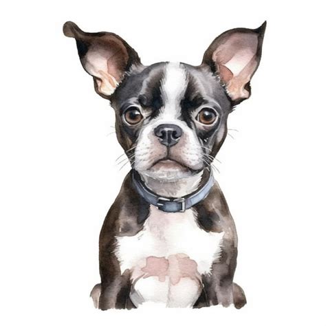 Premium AI Image | A watercolor painting of a boston terrier with a ...