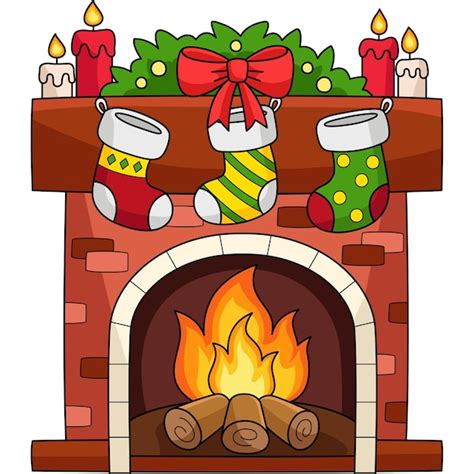 Premium Vector Christmas Fireplace With Stocking Cartoon Clipart