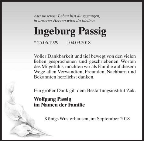 Traueranzeigen Von Ingeburg Passig Trauer Anzeigen De