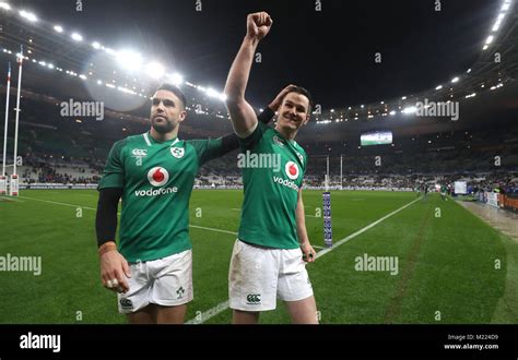 Irelands Johnny Sexton Right Celebrates With Irelands Conor Murray