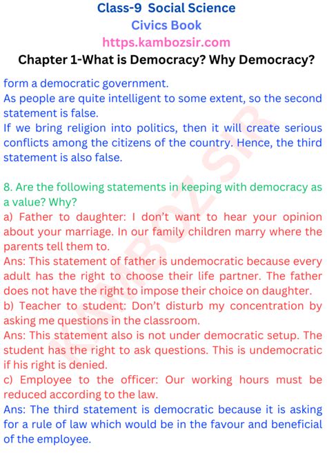 Class 9th Civics Chapter 1 What Is Democracy Why Democracy Solution Kamboz Sir