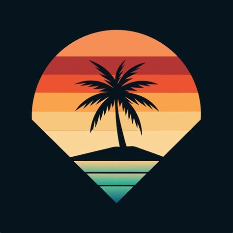 Silhouette Beach Palm Tree Retro Logo Style On White Background