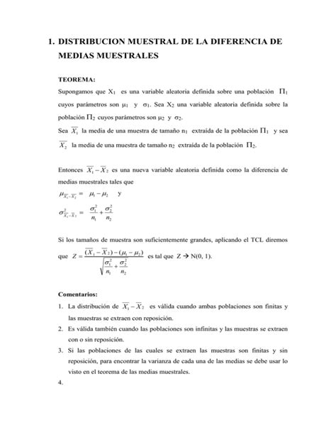 1 Distribucion Muestral De La Diferencia De Medias Muestrales