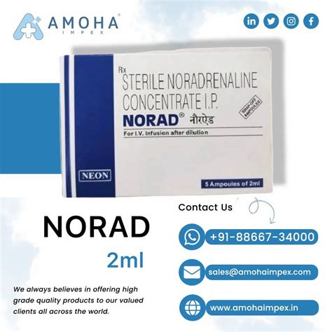 Norepinephrine (2mg) Liquid Norad Noradrenaline 2 Ml Injection ...