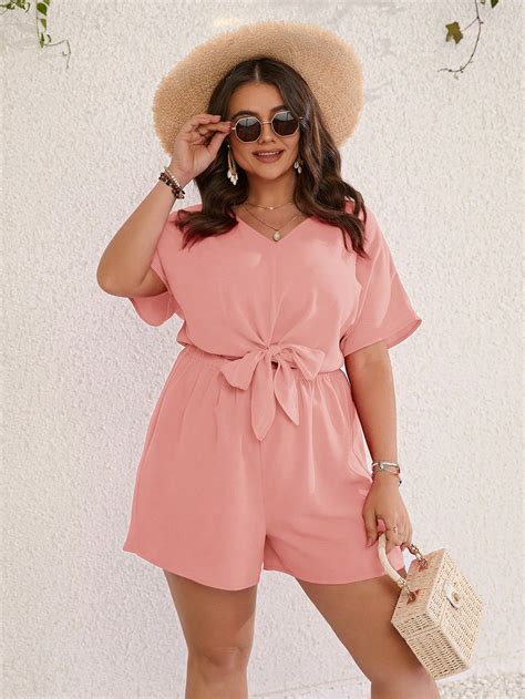 Shein Lune Plus Batwing Sleeve Knot Front Romper Shein Usa