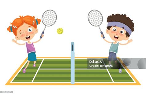 Ilustración De Vector Ilustración De Niño Jugando Tenis Y Más Vectores Libres De Derechos De